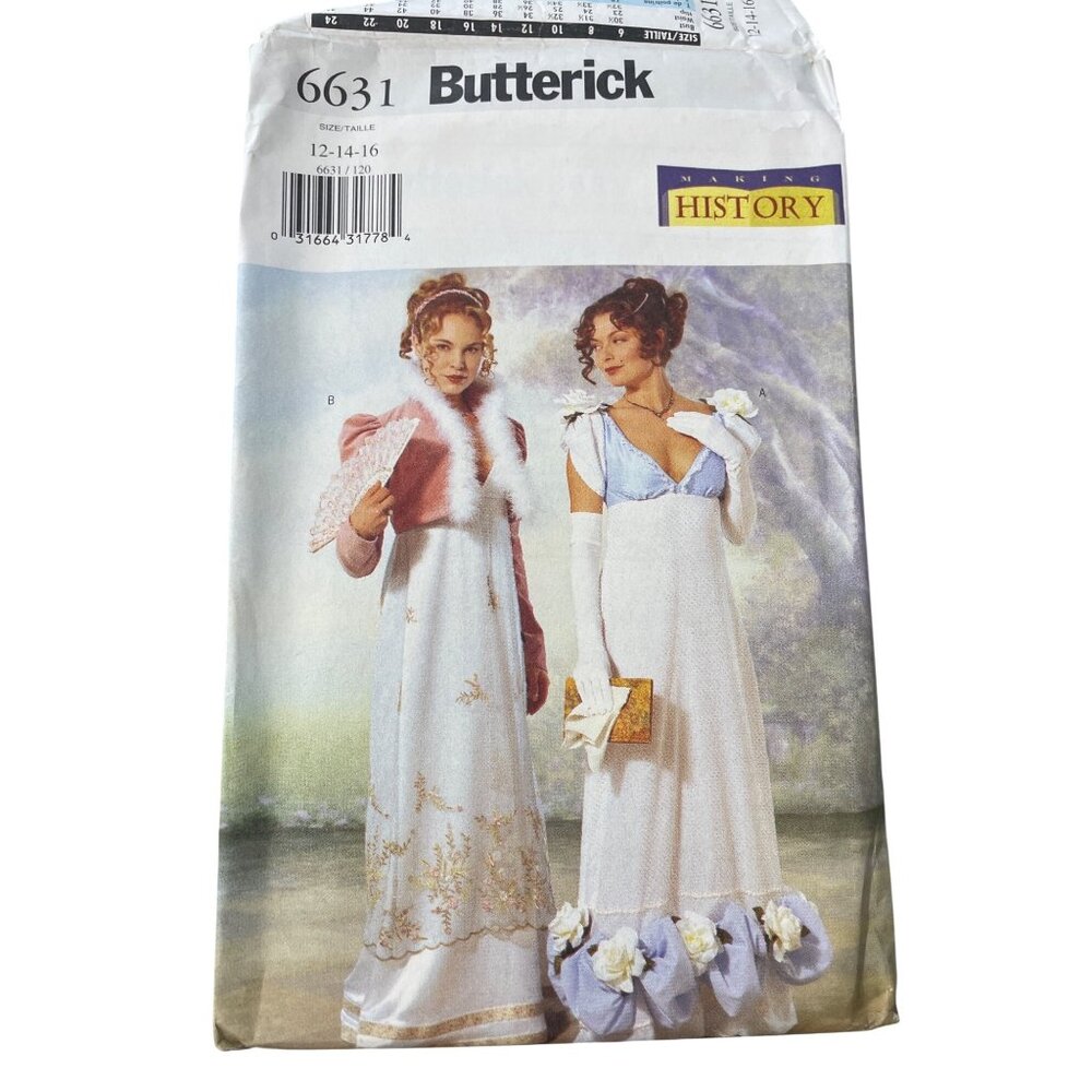 Butterick 6631 Sewing Pattern Sizes 12-14-16 Regency Austen Jacket Dress UNCUT